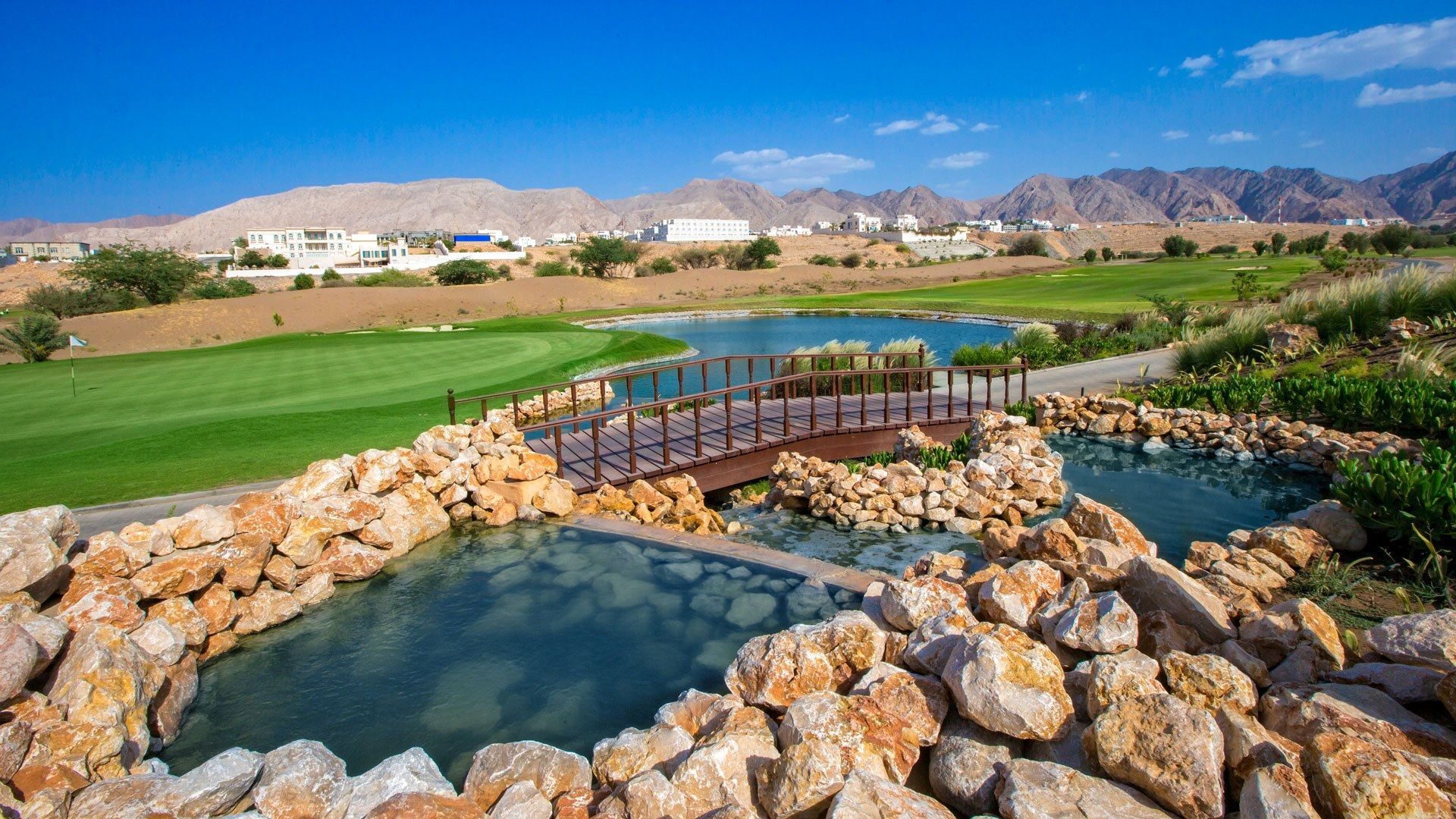 Ghala Golf Club, Muscat, with the Al Hajar mountains behind